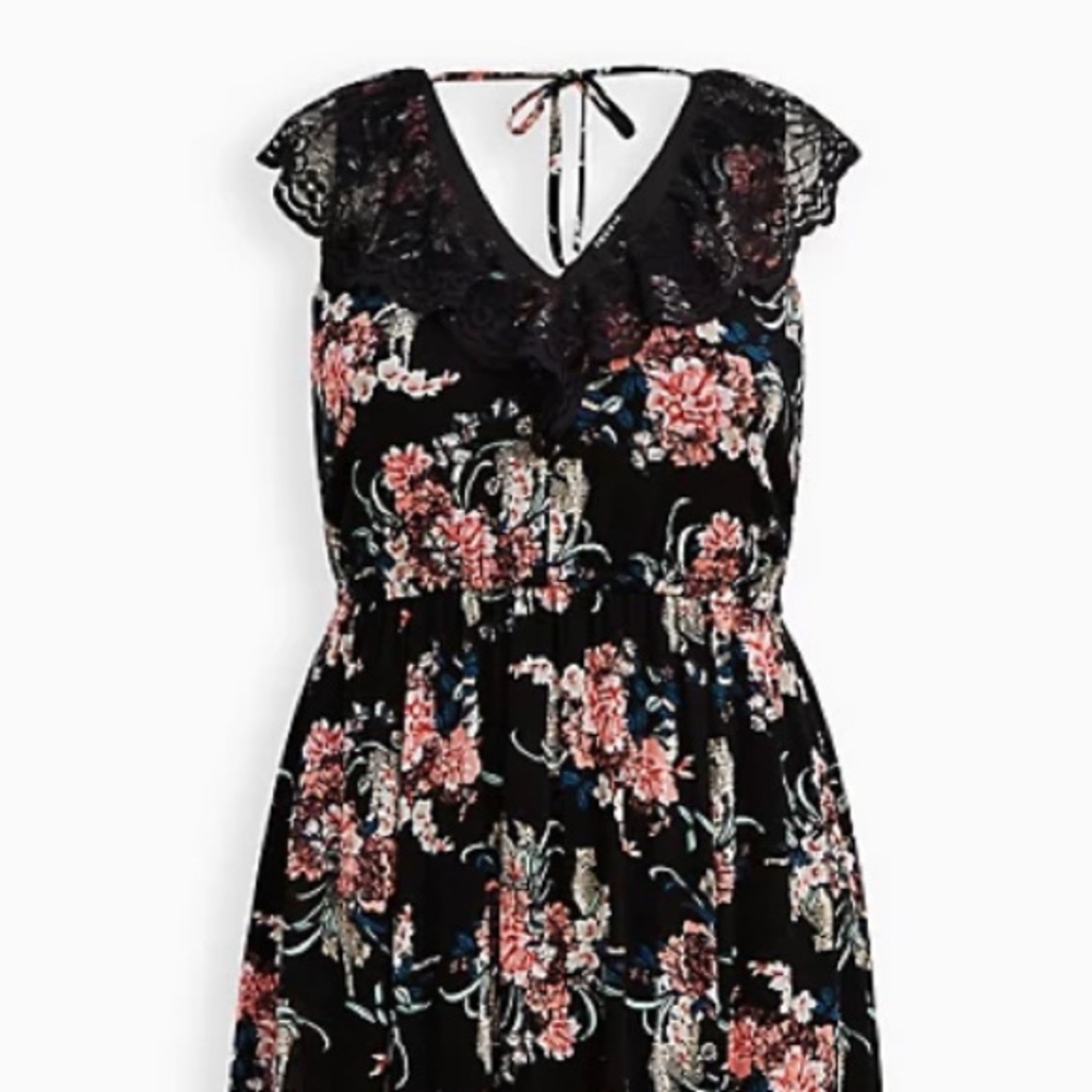 Black floral maxi dress with lace detail